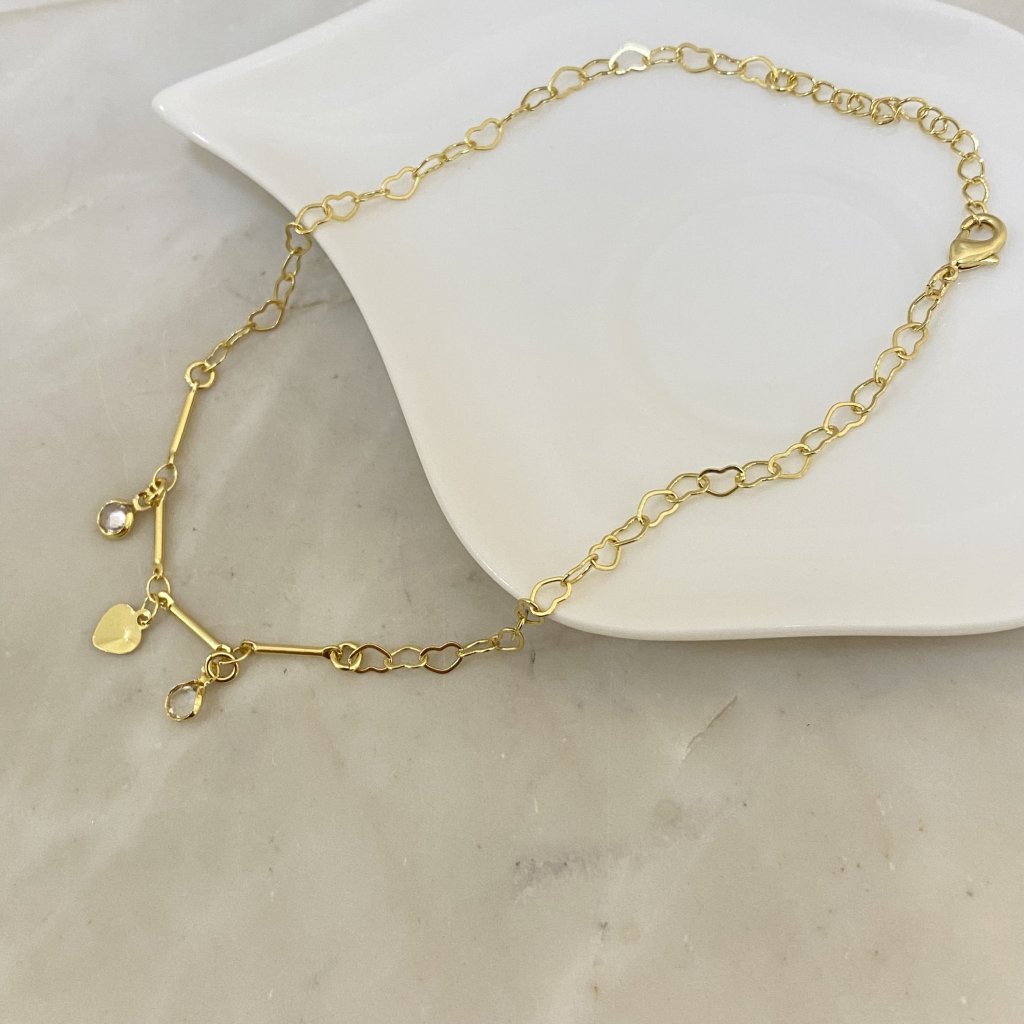 Tobillera con cristales y corazoncito colgante