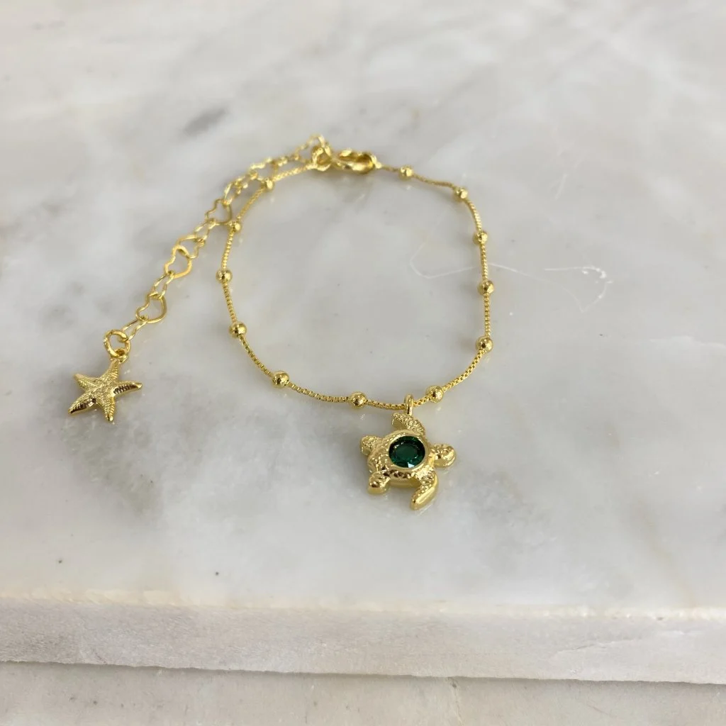 Pulsera infantil dijes de mar c/ pelotitas/ tortuga