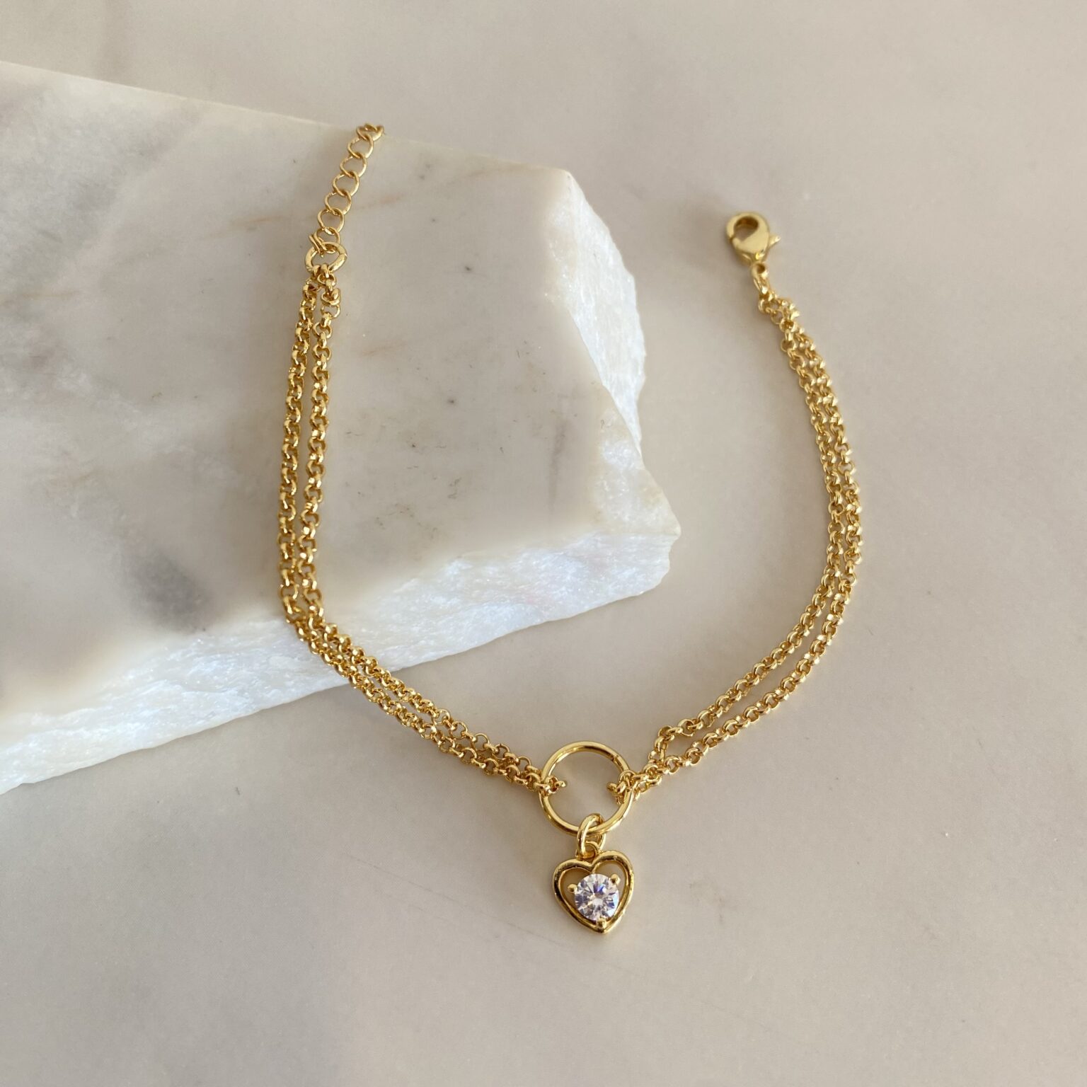 Pulsera doble elo PT con Círculo y corazón 7577